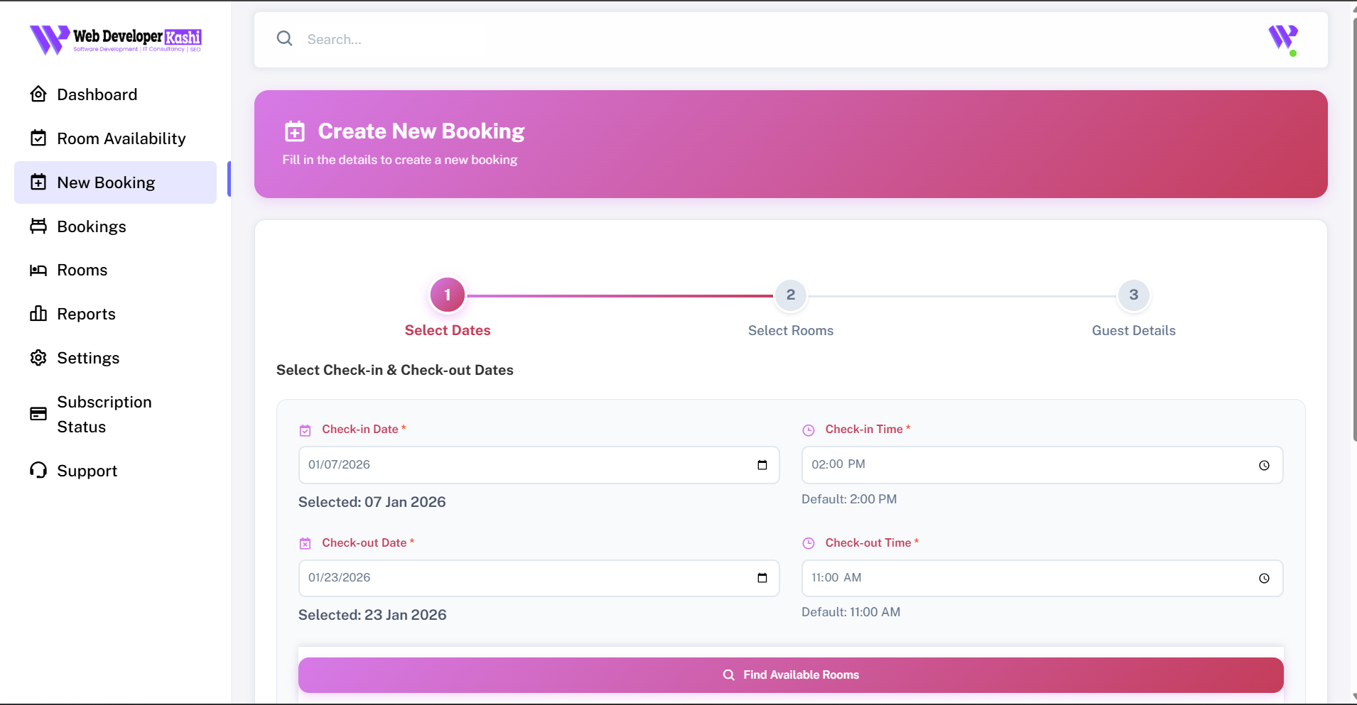 Guest House Manager dashboard overview